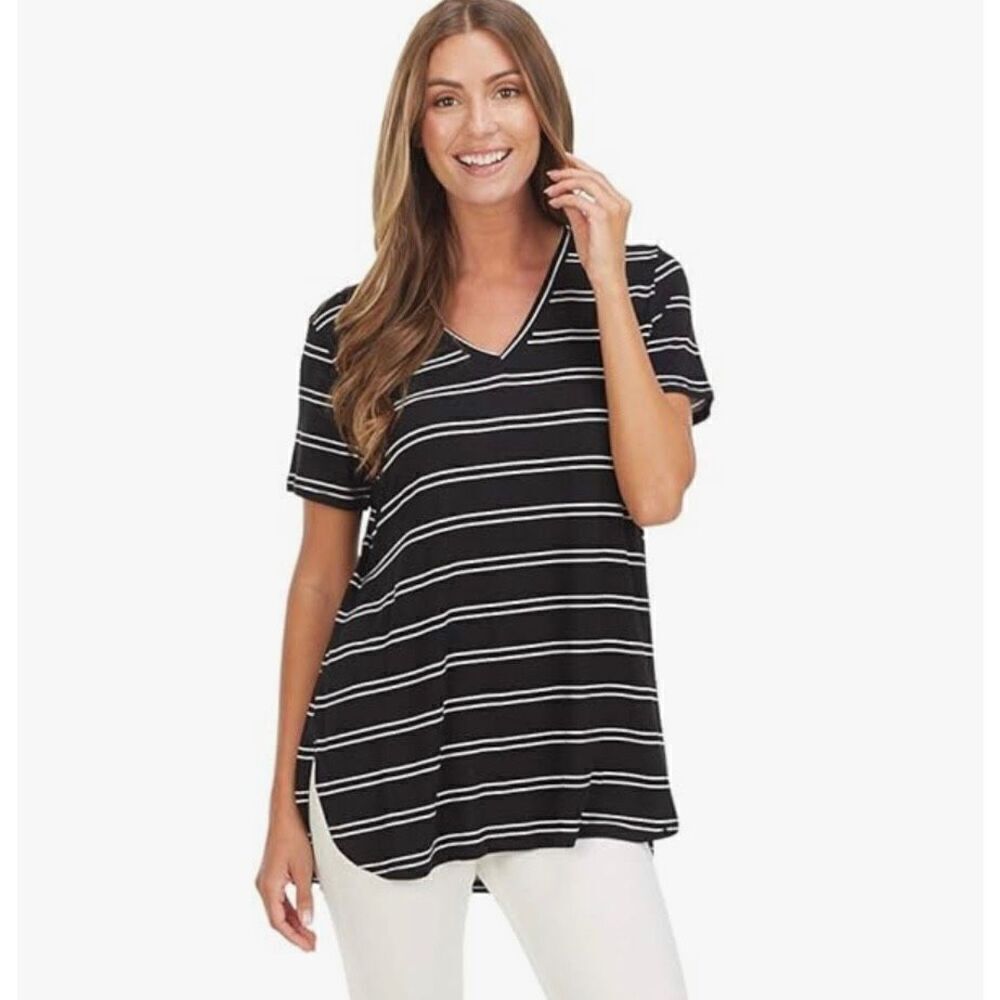 Mud Pie Women Black Stripe Dani T-Shirt Medium